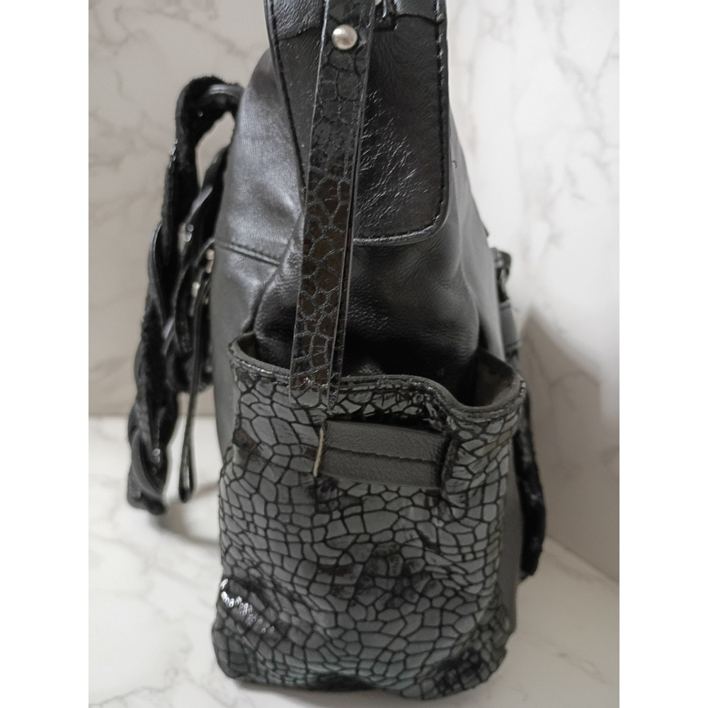 SHARIF Vintage Black Leather Satchel w/ Braided Strap - Picture 5 of 11